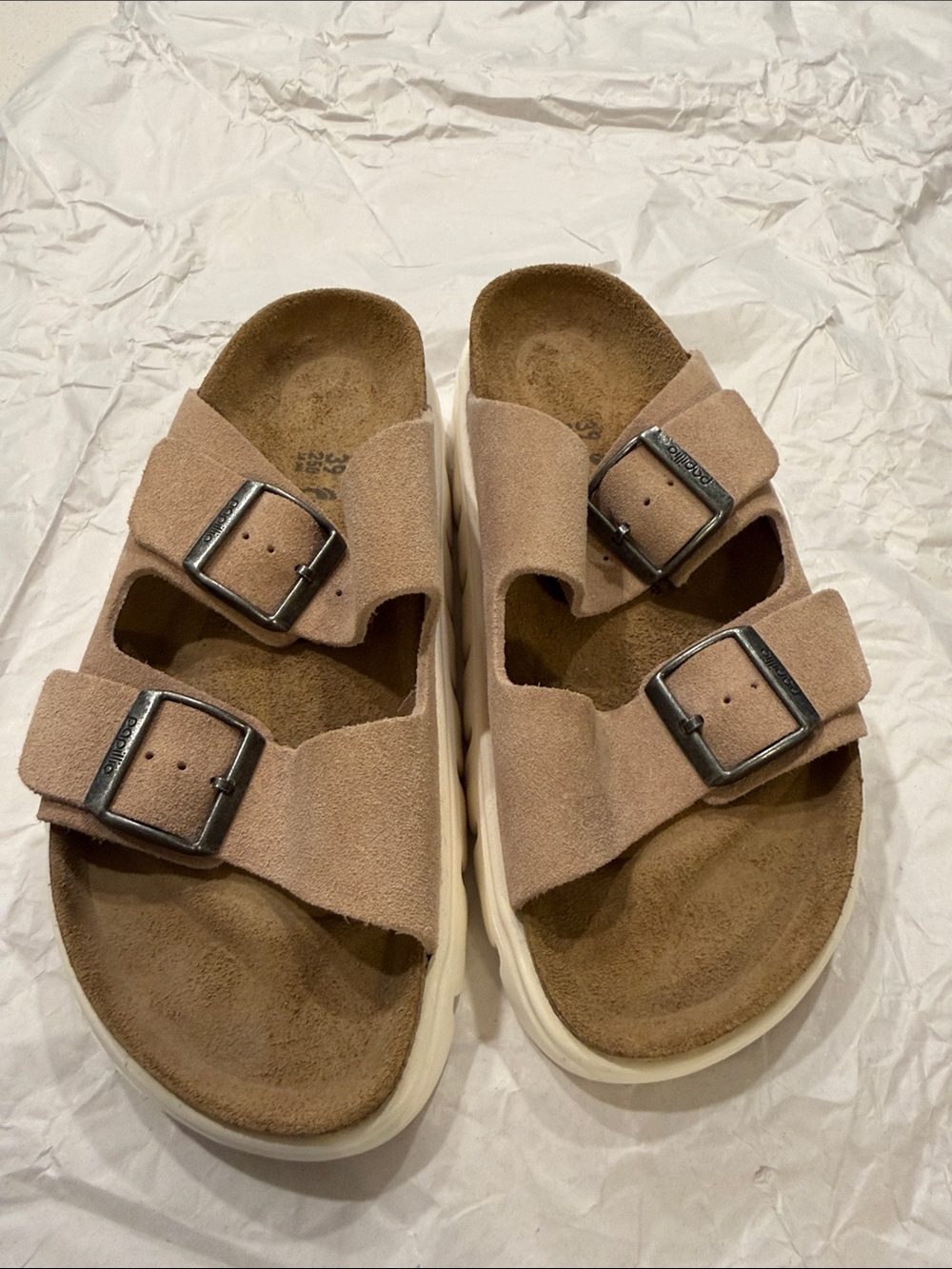 Papillio (birkenstock) Double-Buckle Suede Sandals in Beige